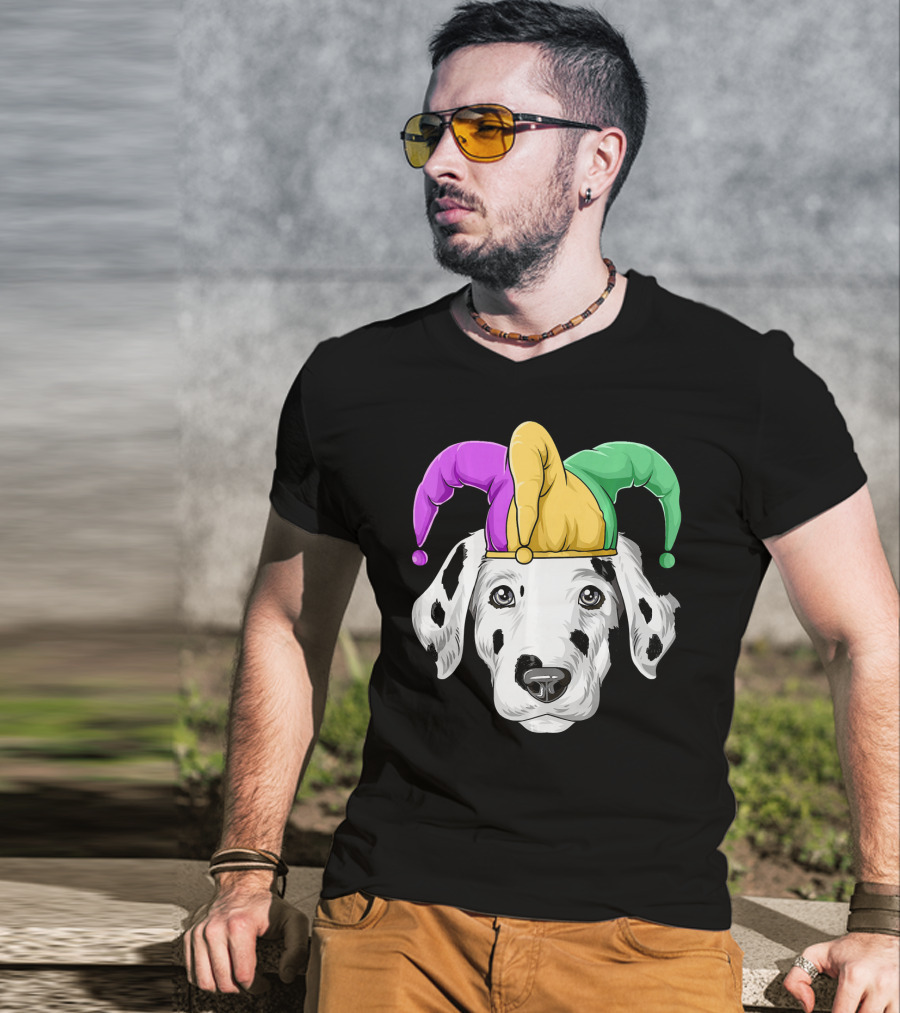 Mardi Gras Dalmatian Jester Hat Carnival Costume T-Shirt