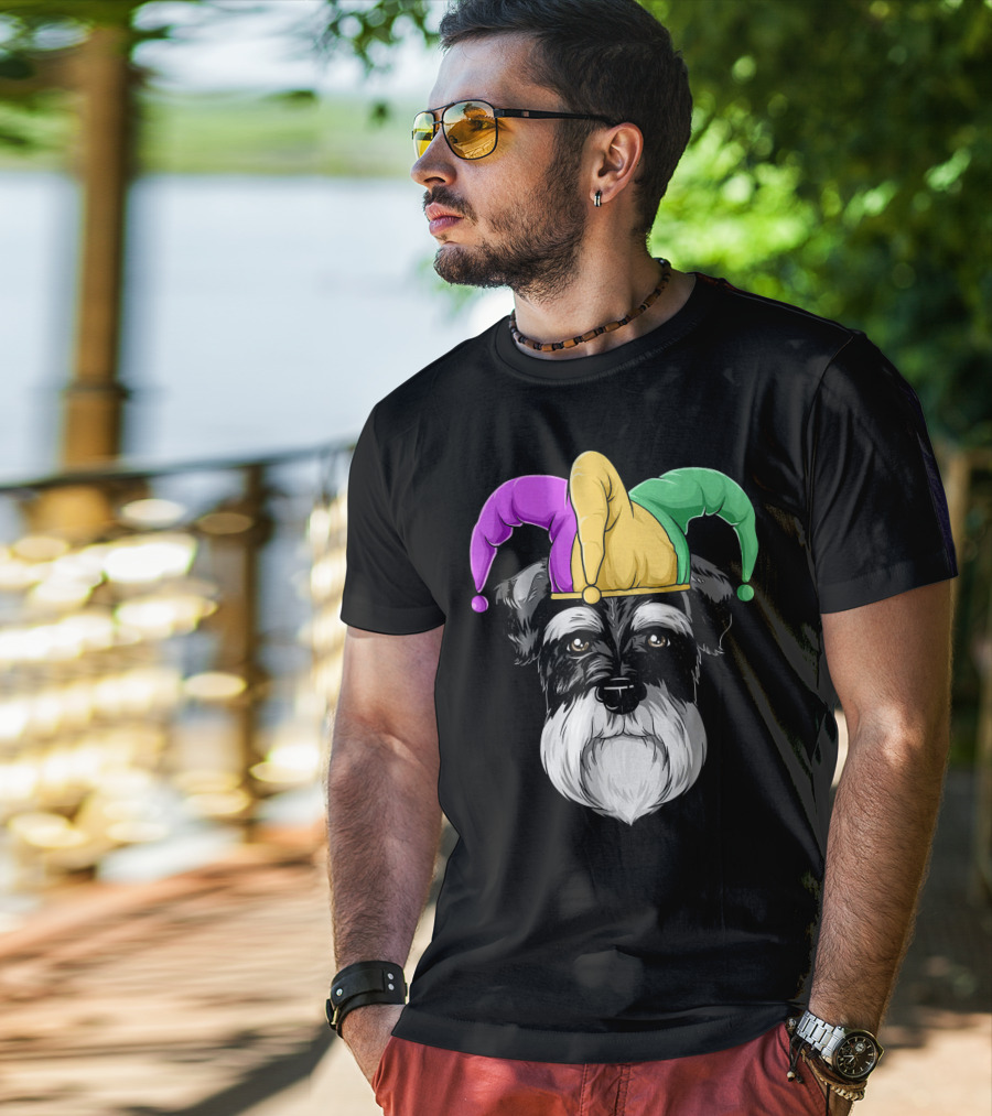 Mardi Gras Schnauzer Jester Carnival Hat Party T-Shirt