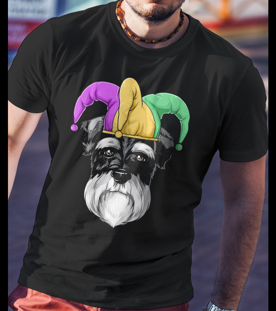 Mardi Gras Schnauzer Jester Carnival Hat Party T-Shirt