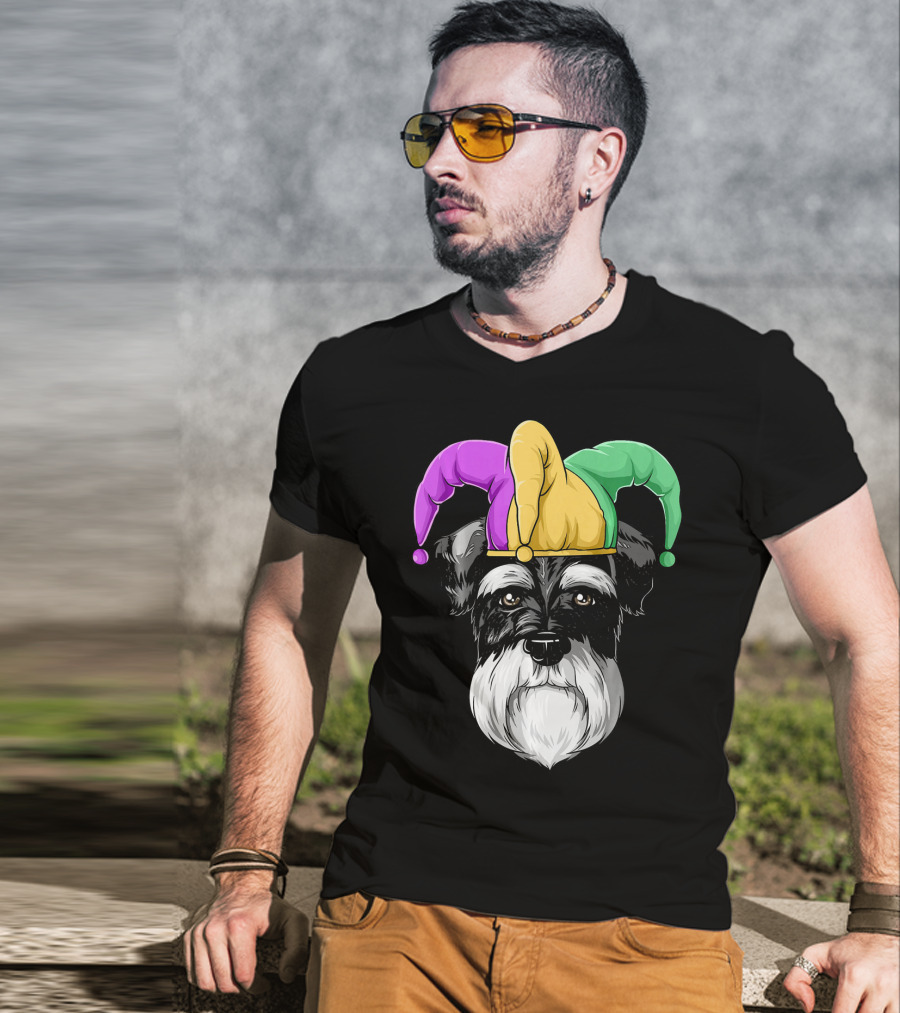 Mardi Gras Schnauzer Jester Carnival Hat Party T-Shirt