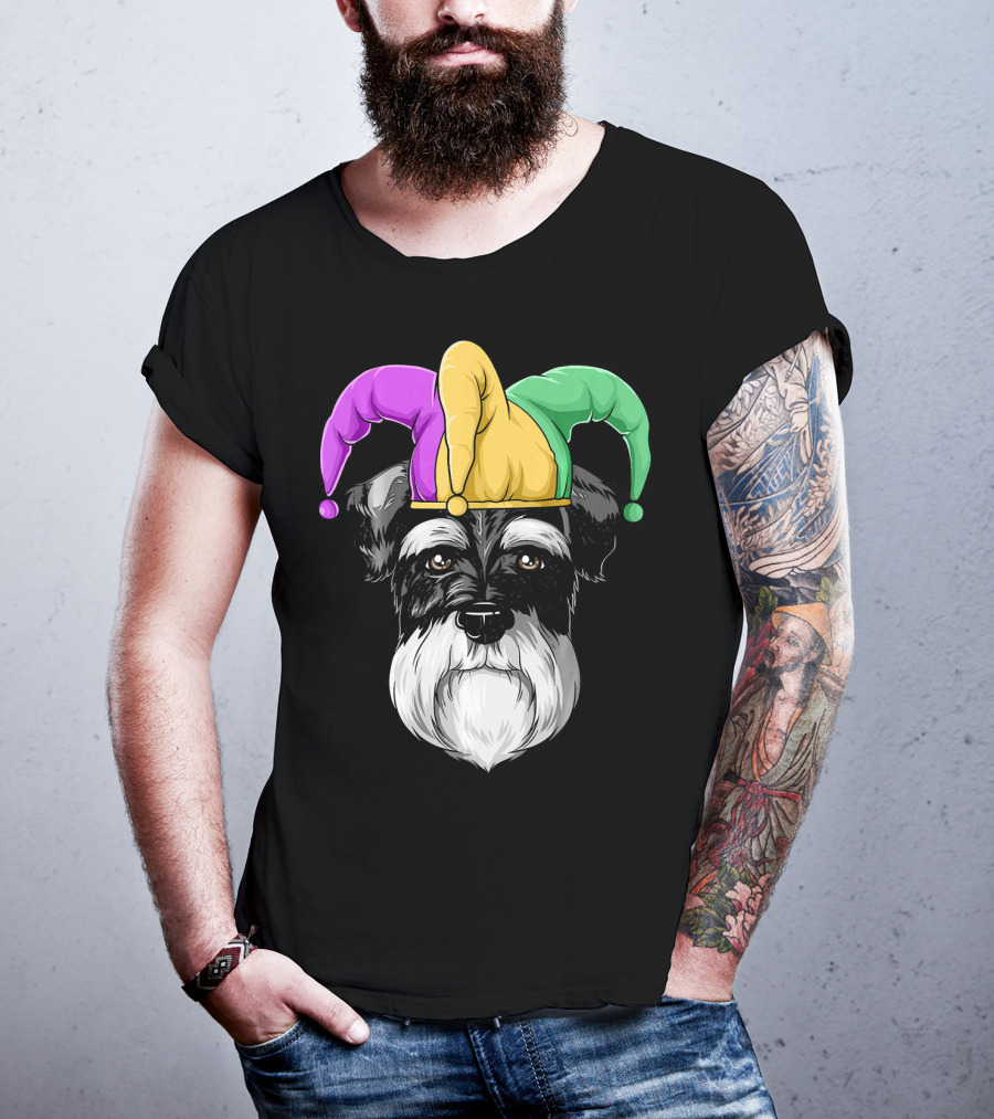 Mardi Gras Schnauzer Jester Carnival Hat Party T-Shirt