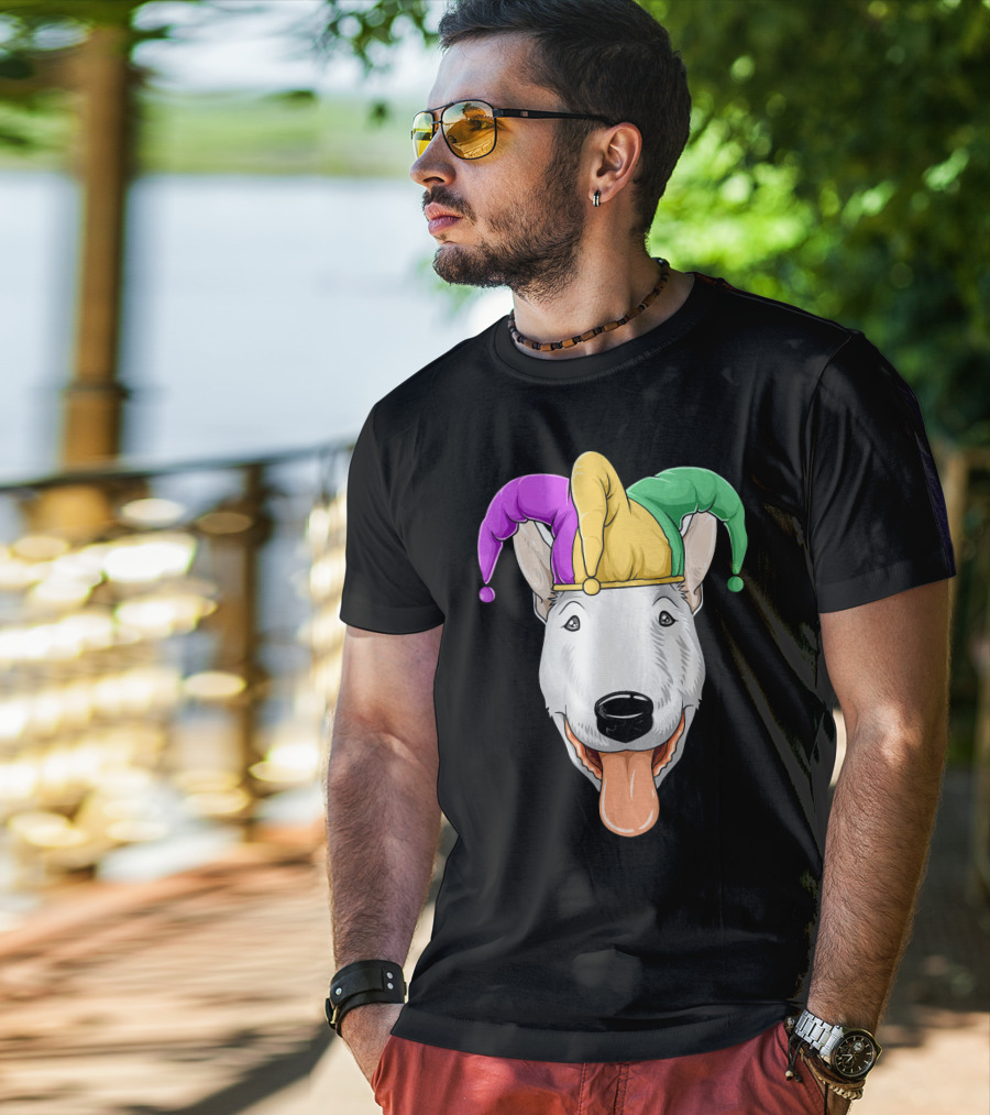 Mardi Gras Bull Terrier Jester Hat Carnival Bul T-Shirt