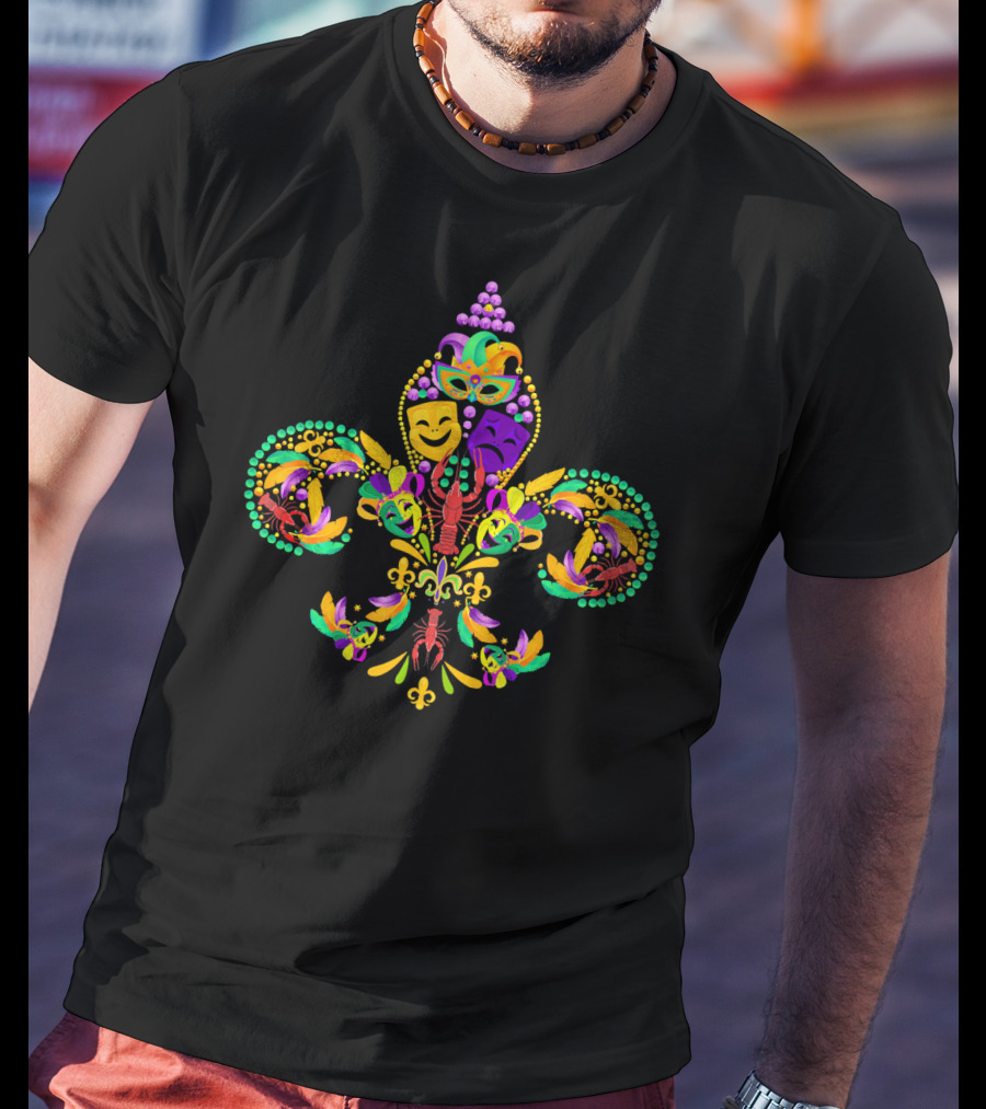 Fleur De Lis Mardi Gras Mask New Orleans Comedy Tragedy T-Shirt