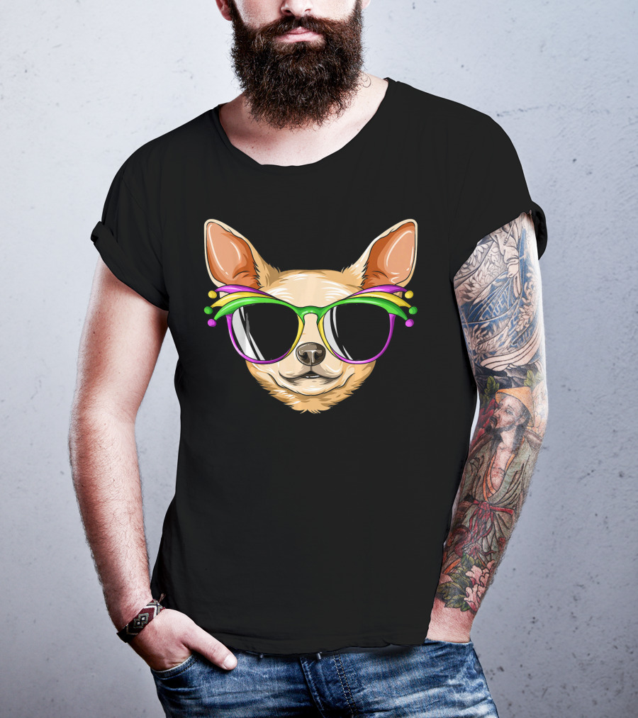 Chihuahua Mardi Gras Carnival Mask Sunglasses T-Shirt