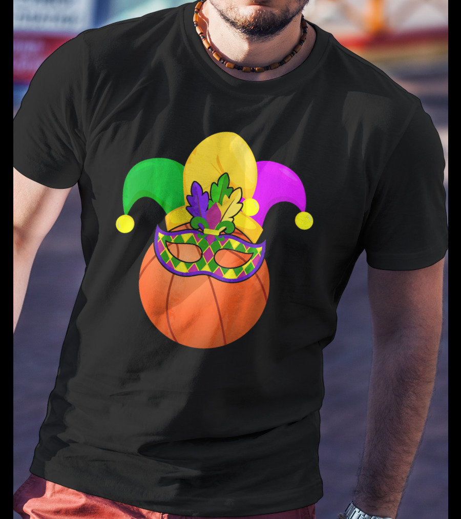 Basketball Carnival Mardi Gras Mask Jester Hat T-Shirt