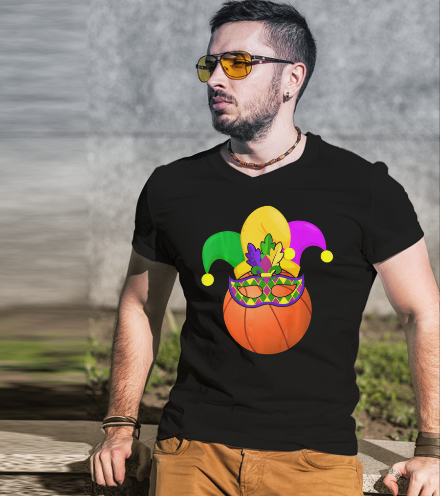 Basketball Carnival Mardi Gras Mask Jester Hat T-Shirt