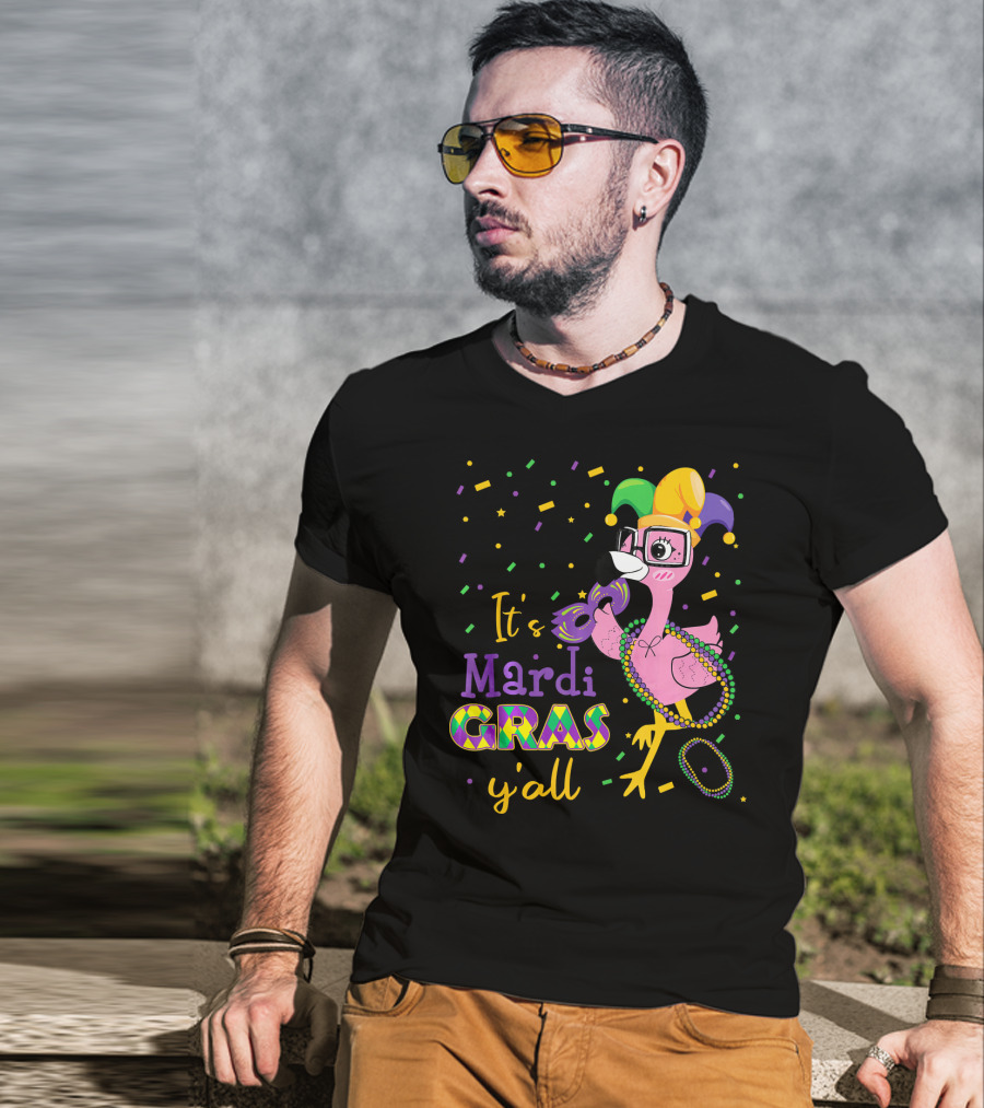 It's Mardi Gras Y'all Funny Flamingo Jester T-Shirt