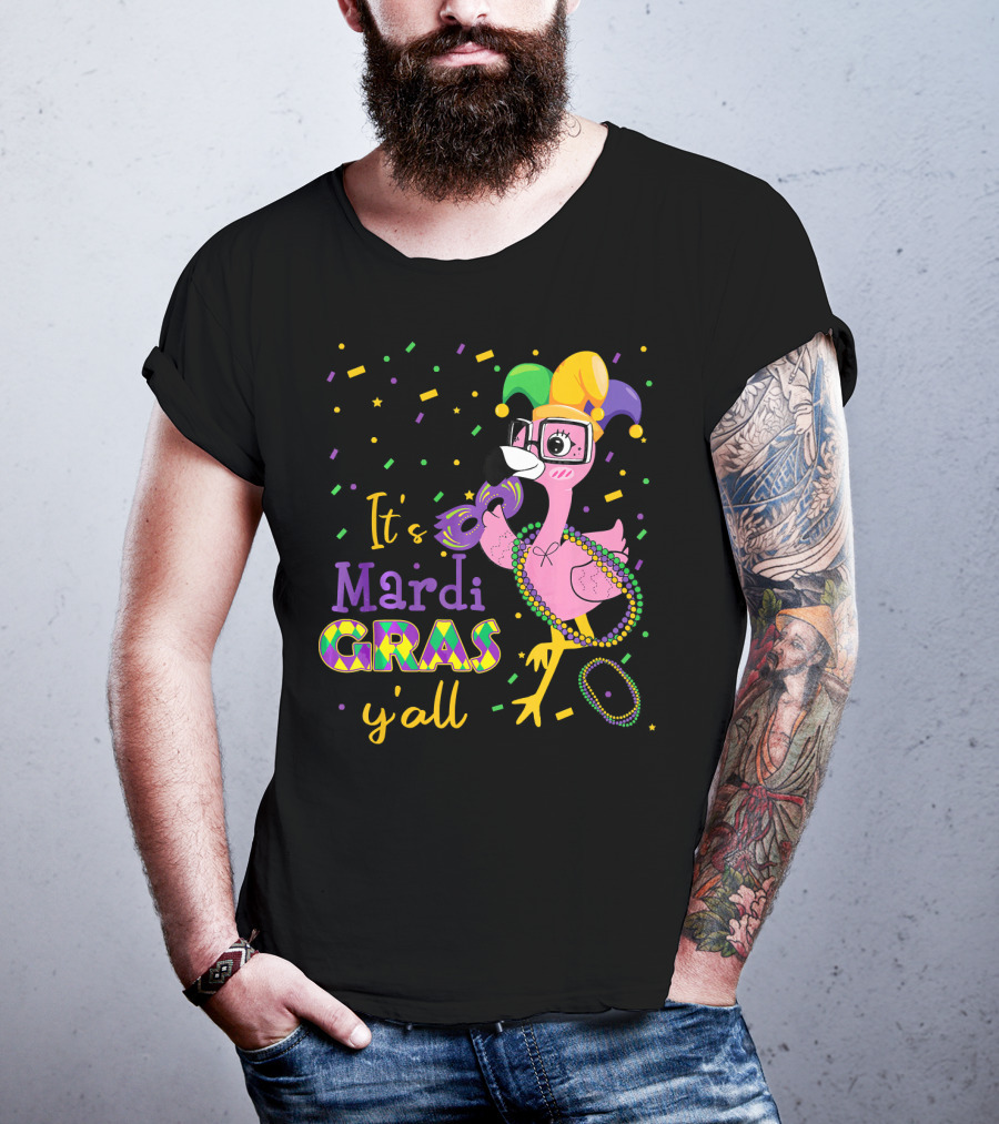 It's Mardi Gras Y'all Funny Flamingo Jester T-Shirt
