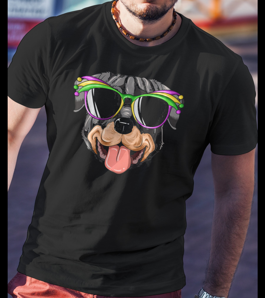 Rottweiler Mardi Gras Carnival Mask Sunglasses Rottweiler T-Shirt