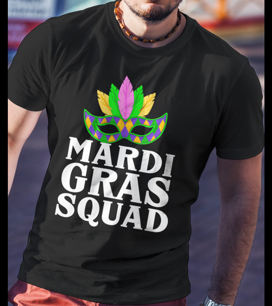 Mardi Gras Squad Colorful Mask And Feathers T-Shirt