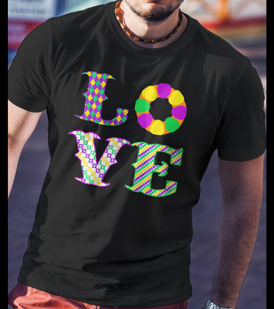 Mardi Gras Love Harlequin Pattern New Orleans T-Shirt