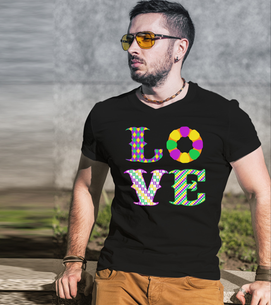 Mardi Gras Love Harlequin Pattern New Orleans T-Shirt