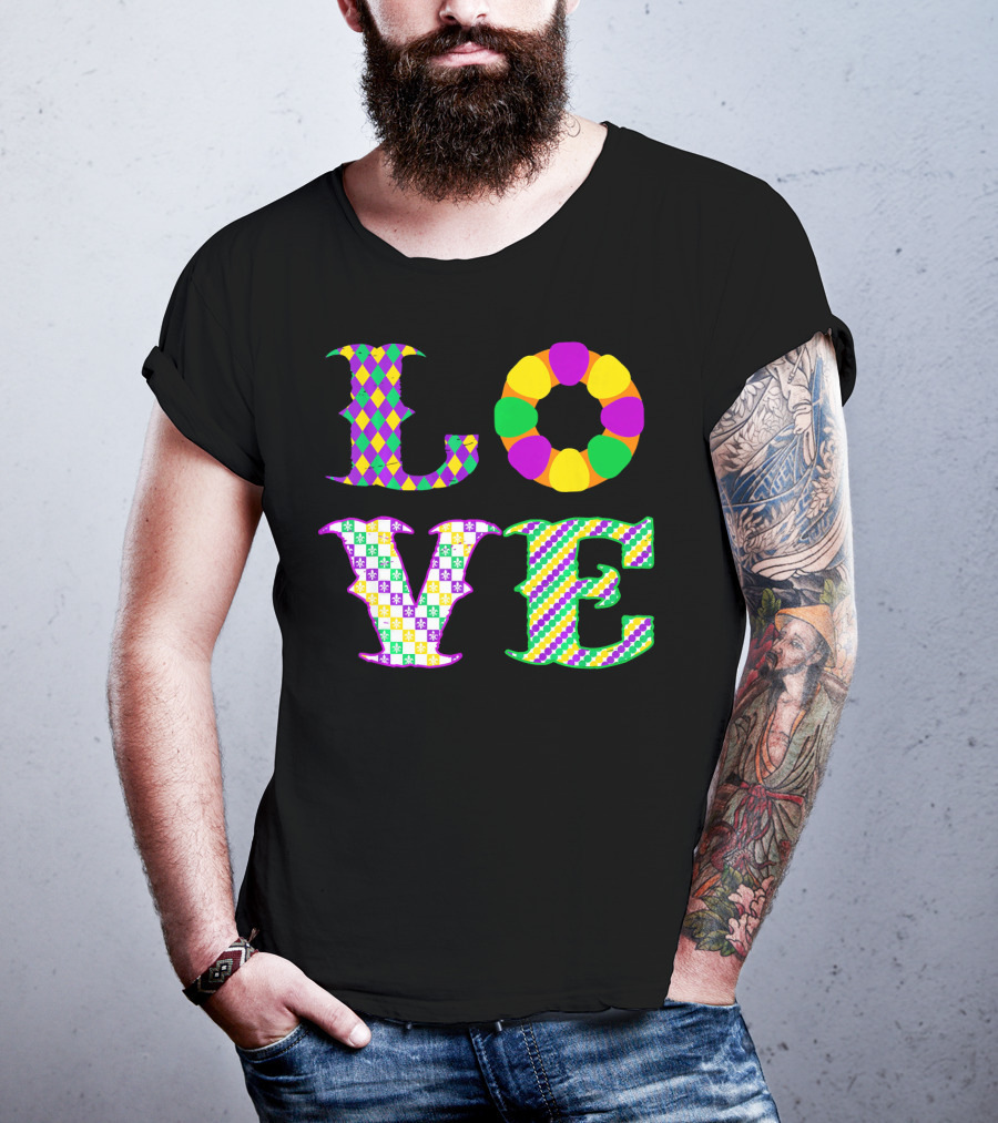 Mardi Gras Love Harlequin Pattern New Orleans T-Shirt