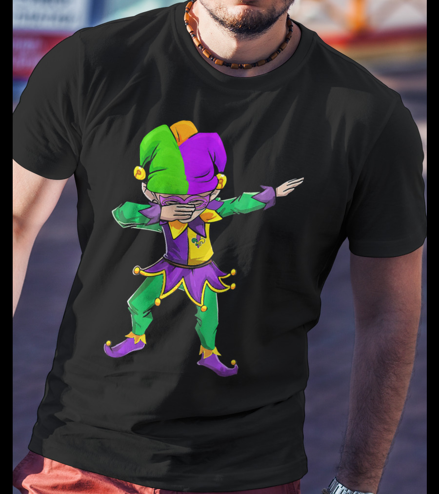 Mardi Gras Funny Dabbing Jester In Purple Green And Gold T-Shirt