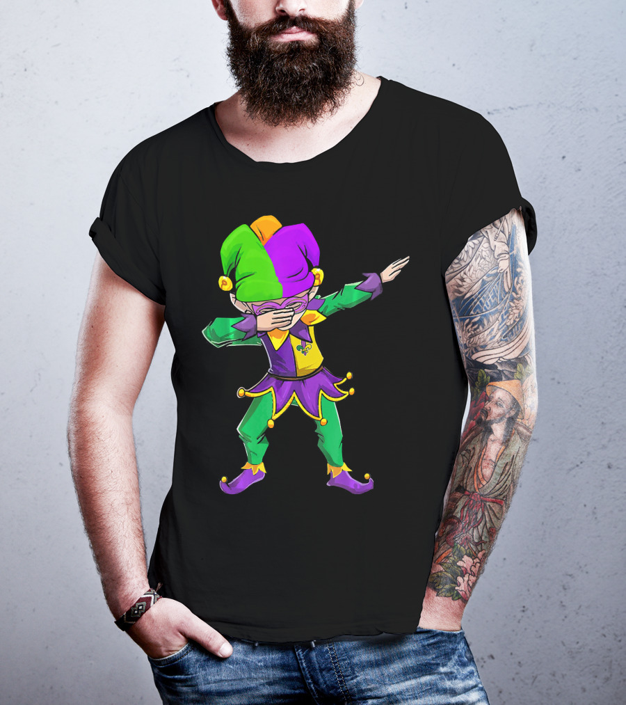 Mardi Gras Funny Dabbing Jester In Purple Green And Gold T-Shirt