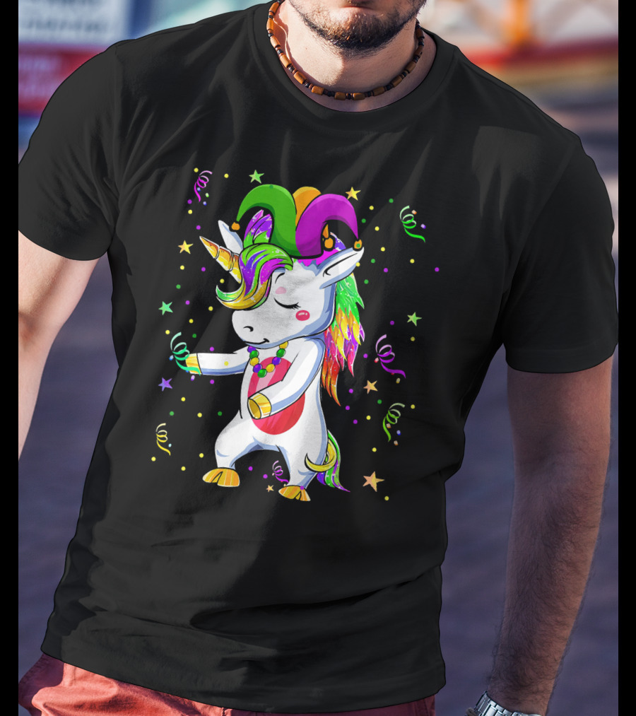 Flossing Unicorn Mardi Gras Jester Costume Dance T-Shirt