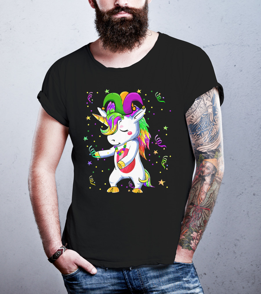 Flossing Unicorn Mardi Gras Jester Costume Dance T-Shirt