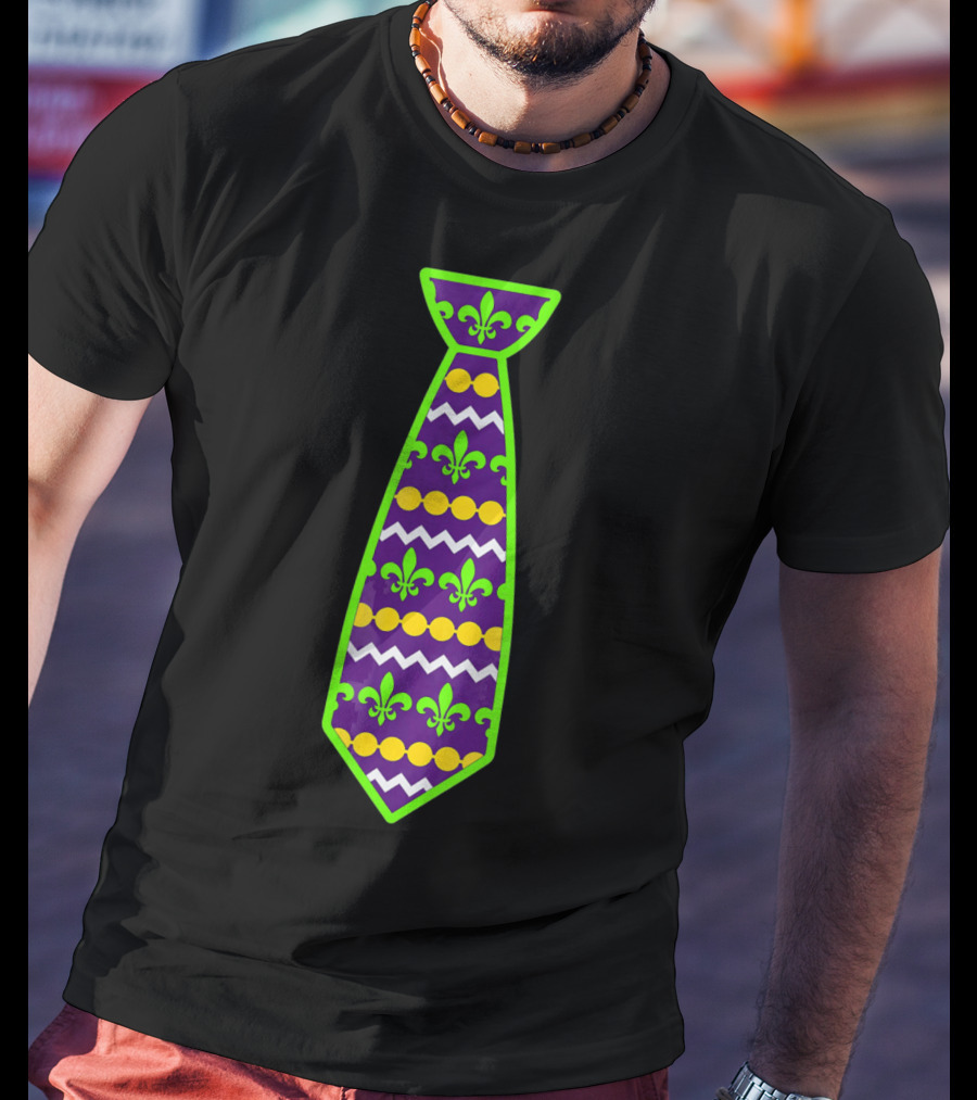 Mardi Gras Tie Fleur-de-Lis Pattern Purple Green Gold T-Shirt