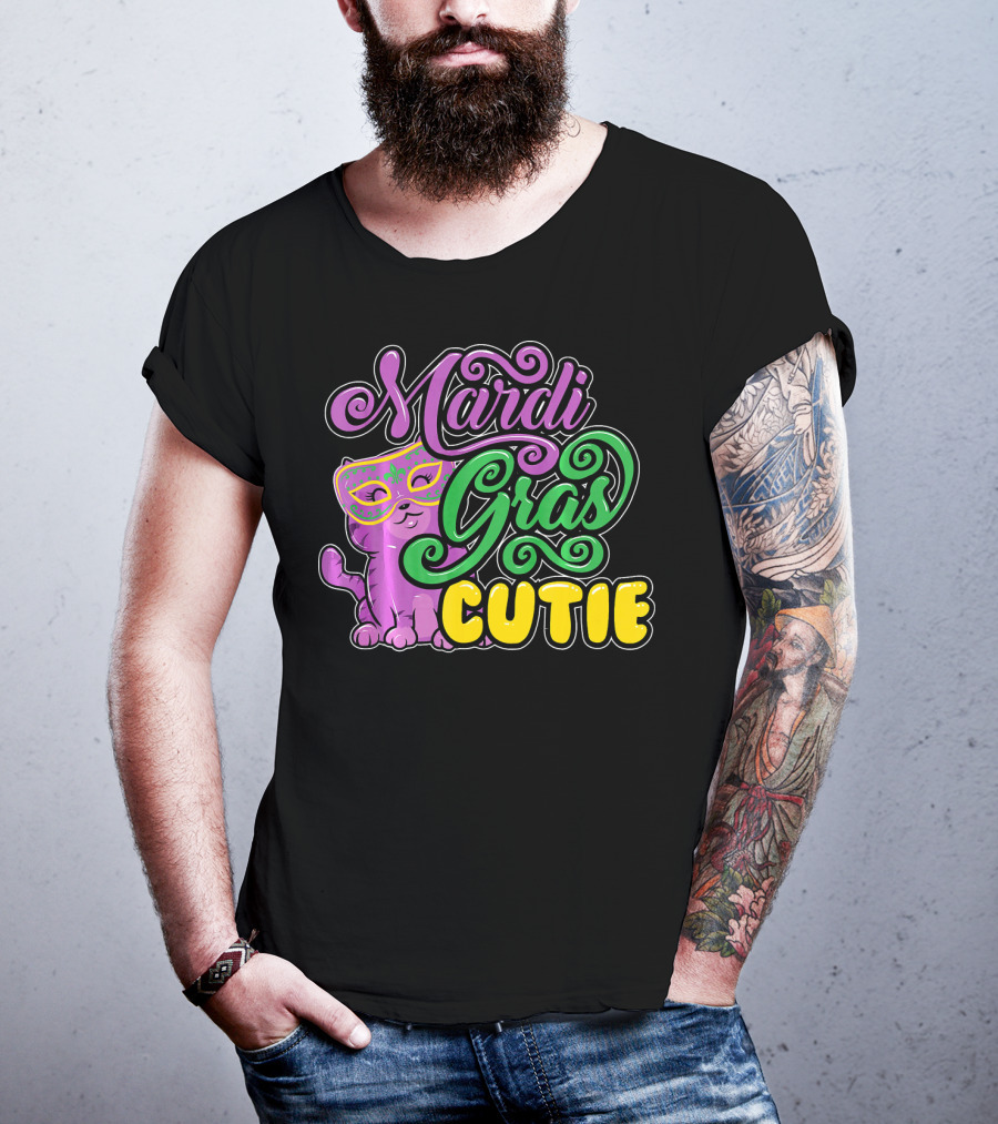 Mardi Gras Cutie Girls Parade Cute Novel Cat With Mask T-Shirt