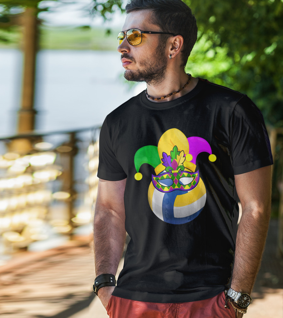 Volleyball Mardi Gras Jester Mask Carnival Ball T-Shirt