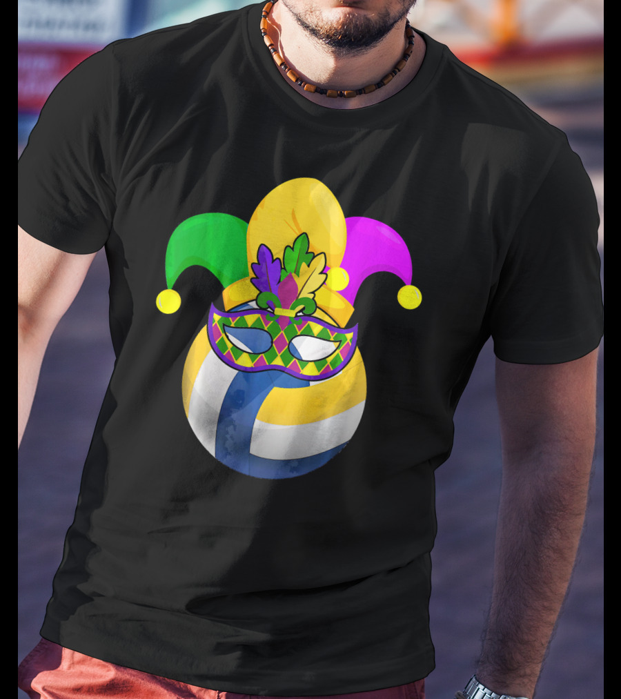 Volleyball Mardi Gras Jester Mask Carnival Ball T-Shirt
