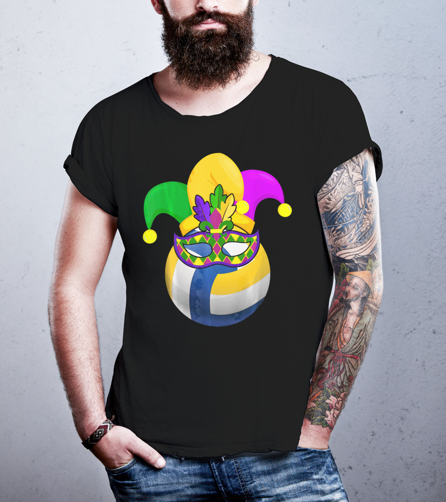 Volleyball Mardi Gras Jester Mask Carnival Ball T-Shirt
