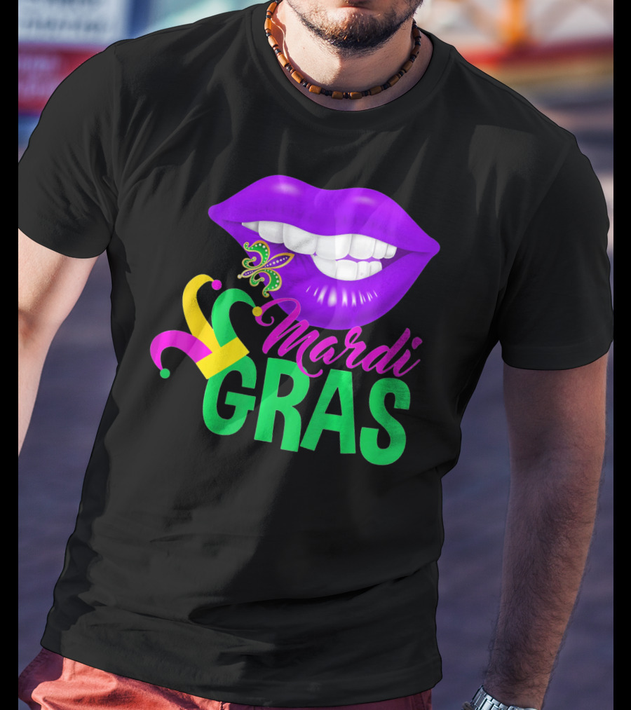 Mardi Gras Lips With Jester Hat And Fleur-de-Lis T-Shirt