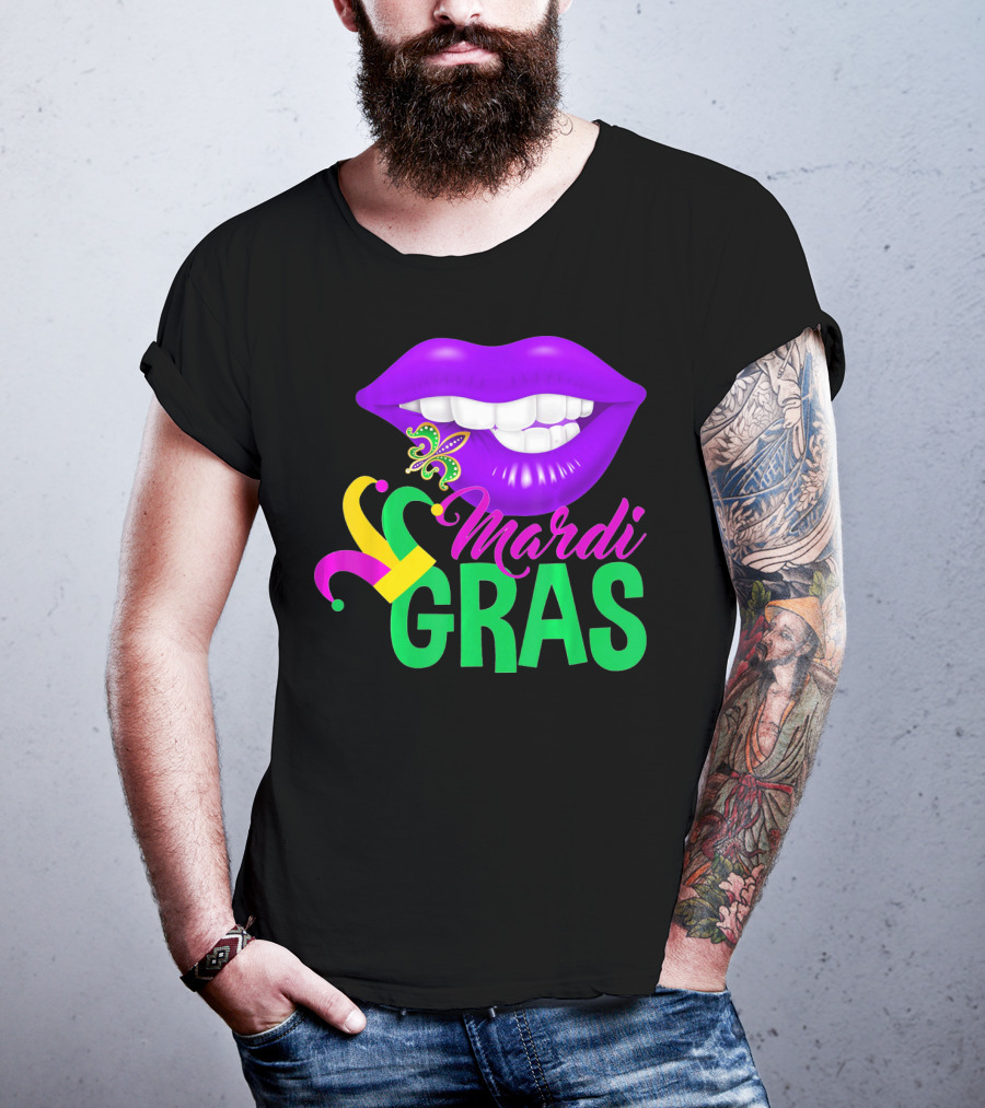 Mardi Gras Lips With Jester Hat And Fleur-de-Lis T-Shirt