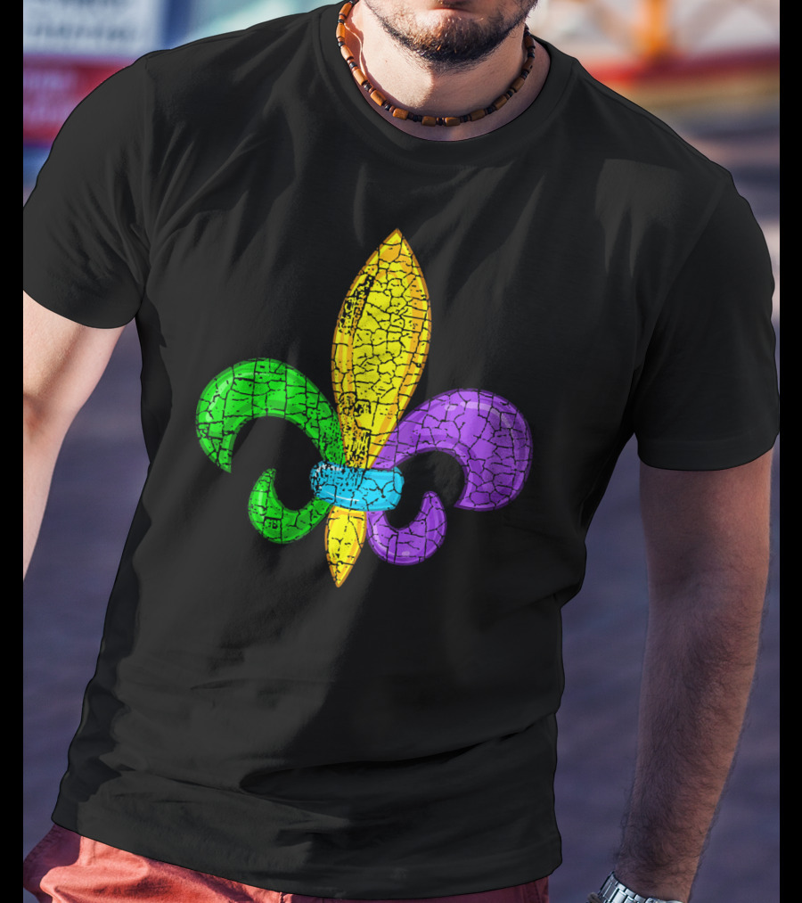 Fleur De Lis Mardi Gras Cute Fat Tuesday Cracked Texture T-Shirt