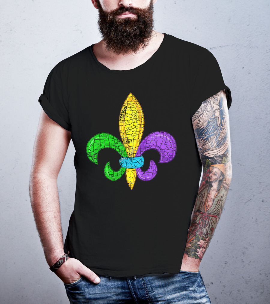 Fleur De Lis Mardi Gras Cute Fat Tuesday Cracked Texture T-Shirt