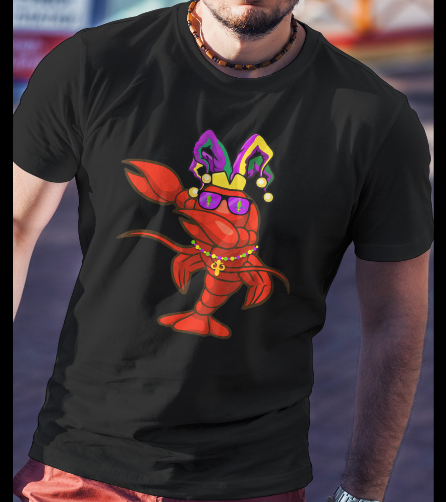 Dabbing Crawfish Mardi Gras Bead Hat Party T-Shirt