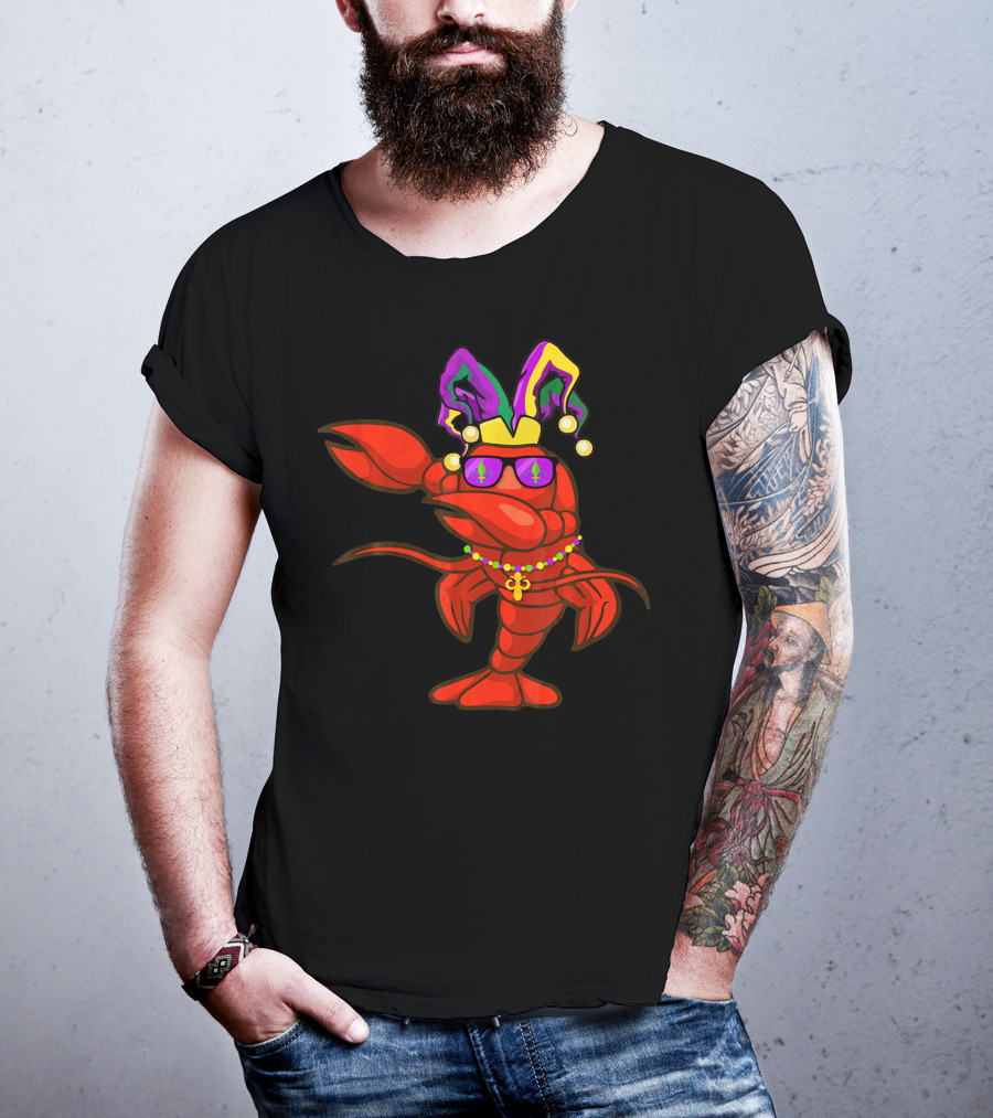 Dabbing Crawfish Mardi Gras Bead Hat Party T-Shirt