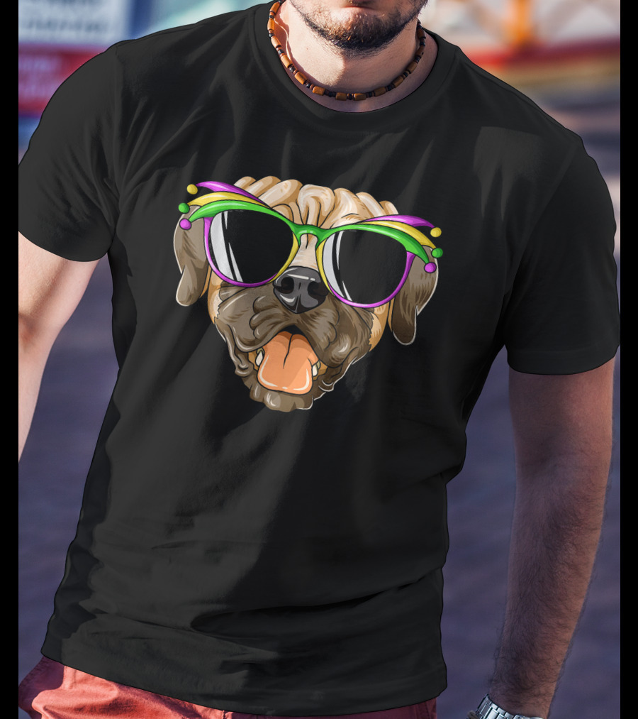 Mardi Gras Carnival Mask Mastiff Sunglasses Fun T-Shirt