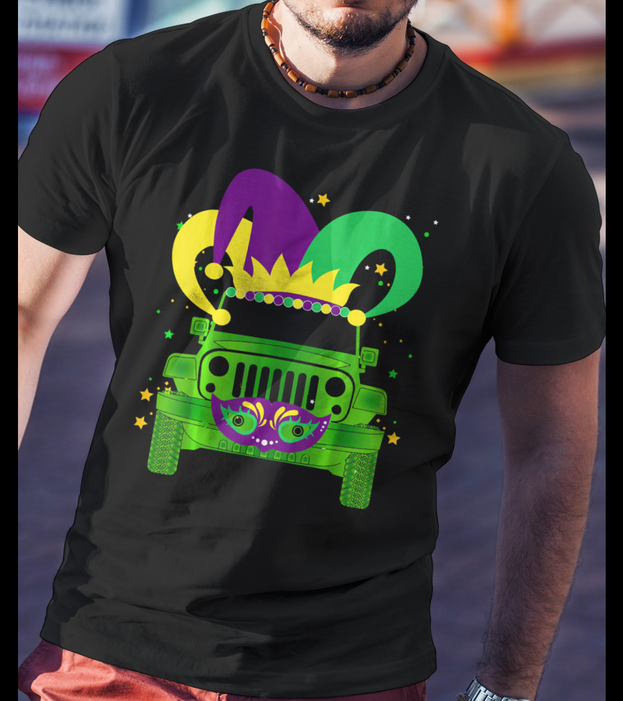 Mardi Gras Jester Hat Mask Jeep Love T-Shirt