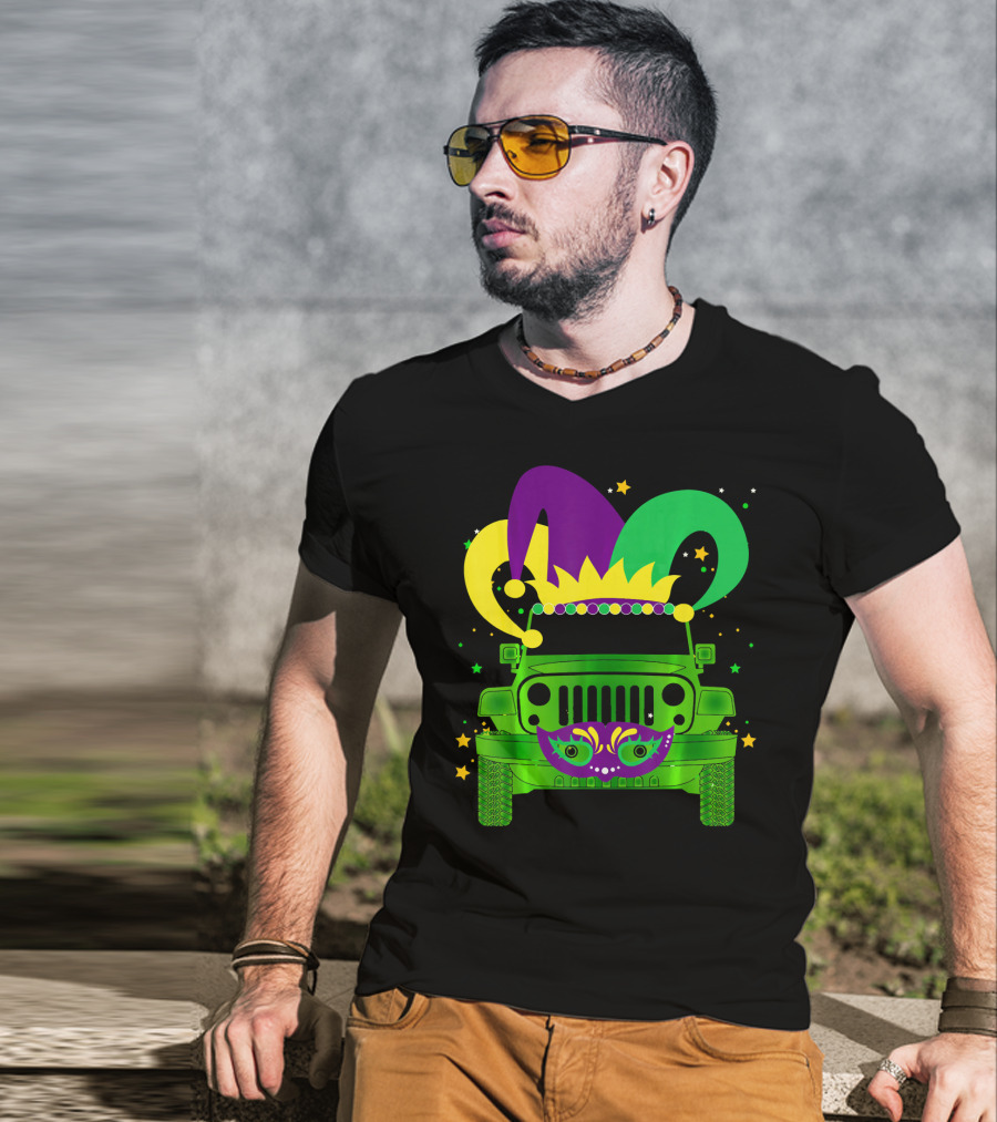 Mardi Gras Jester Hat Mask Jeep Love T-Shirt