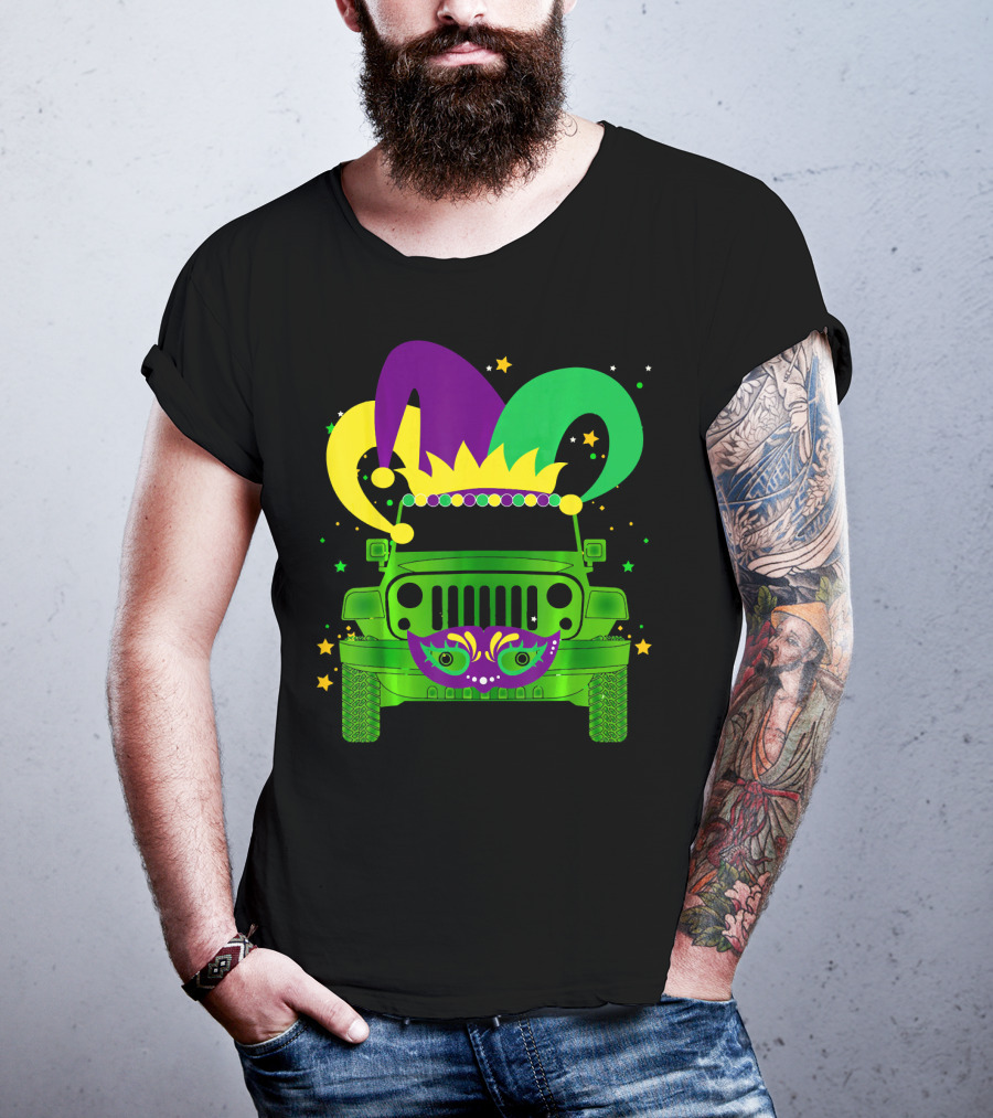 Mardi Gras Jester Hat Mask Jeep Love T-Shirt