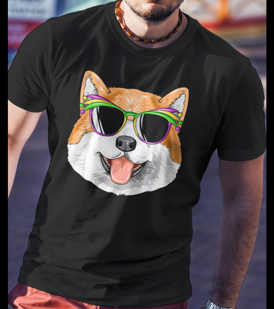 Akita Mardi Gras Carnival Mask Dog Sunglasses T-Shirt