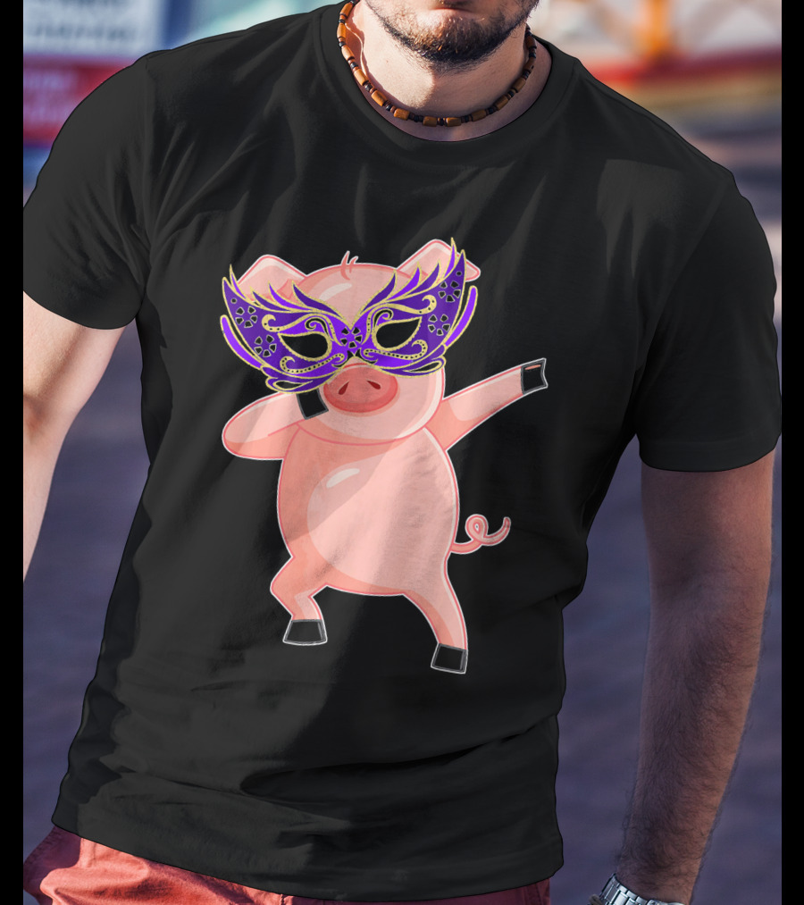 Mardi Gras Pig With Purple Mask Dabbing T-Shirt
