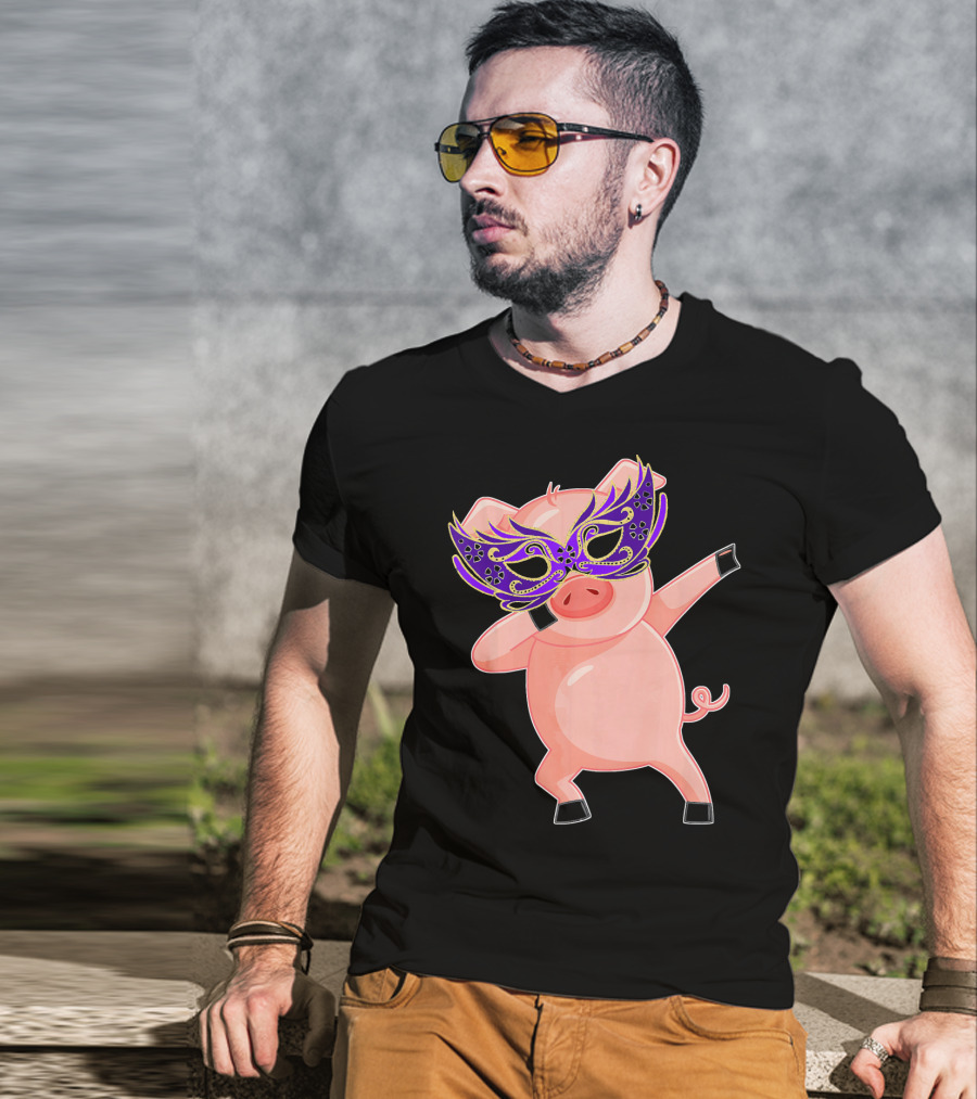 Mardi Gras Pig With Purple Mask Dabbing T-Shirt