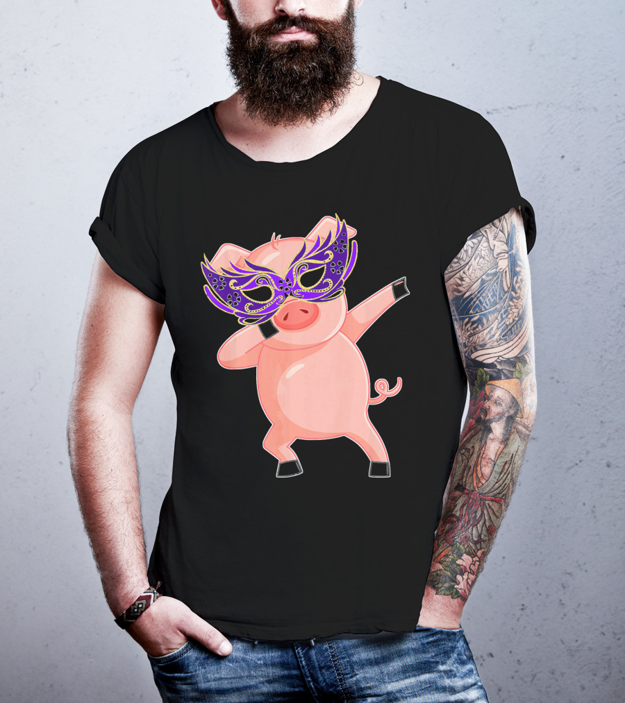 Mardi Gras Pig With Purple Mask Dabbing T-Shirt