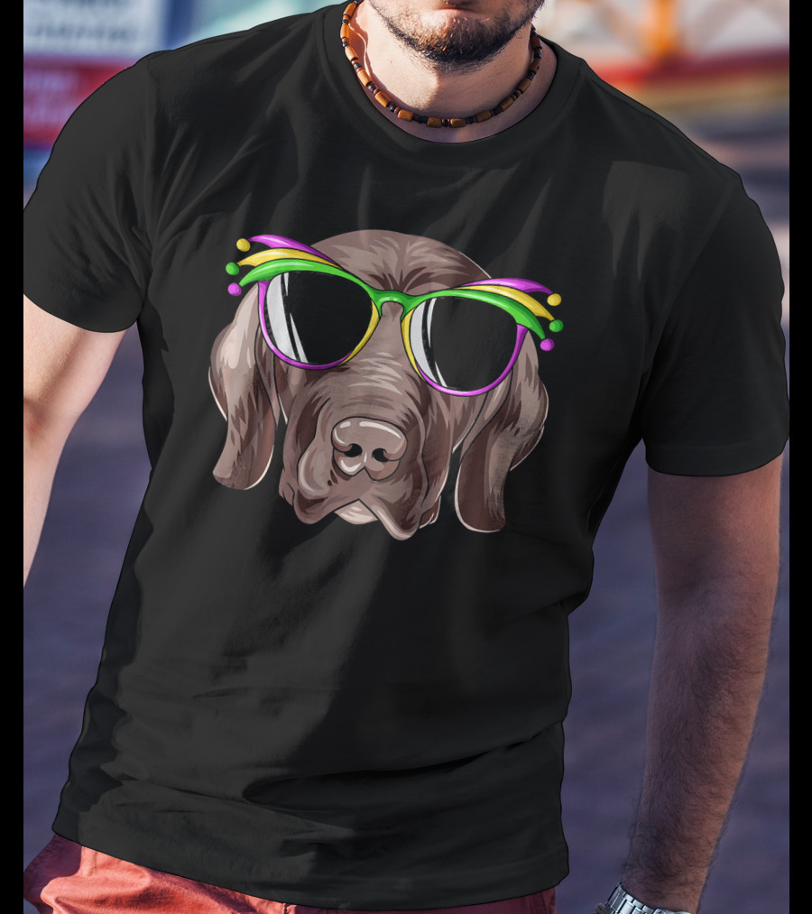 Pointer Mardi Gras Carnival Mask Dog Glasses T-Shirt