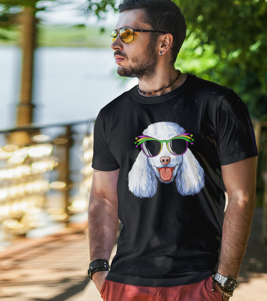 Poodle Mardi Gras Carnival Mask Sunglasses Happy Poodle T-Shirt