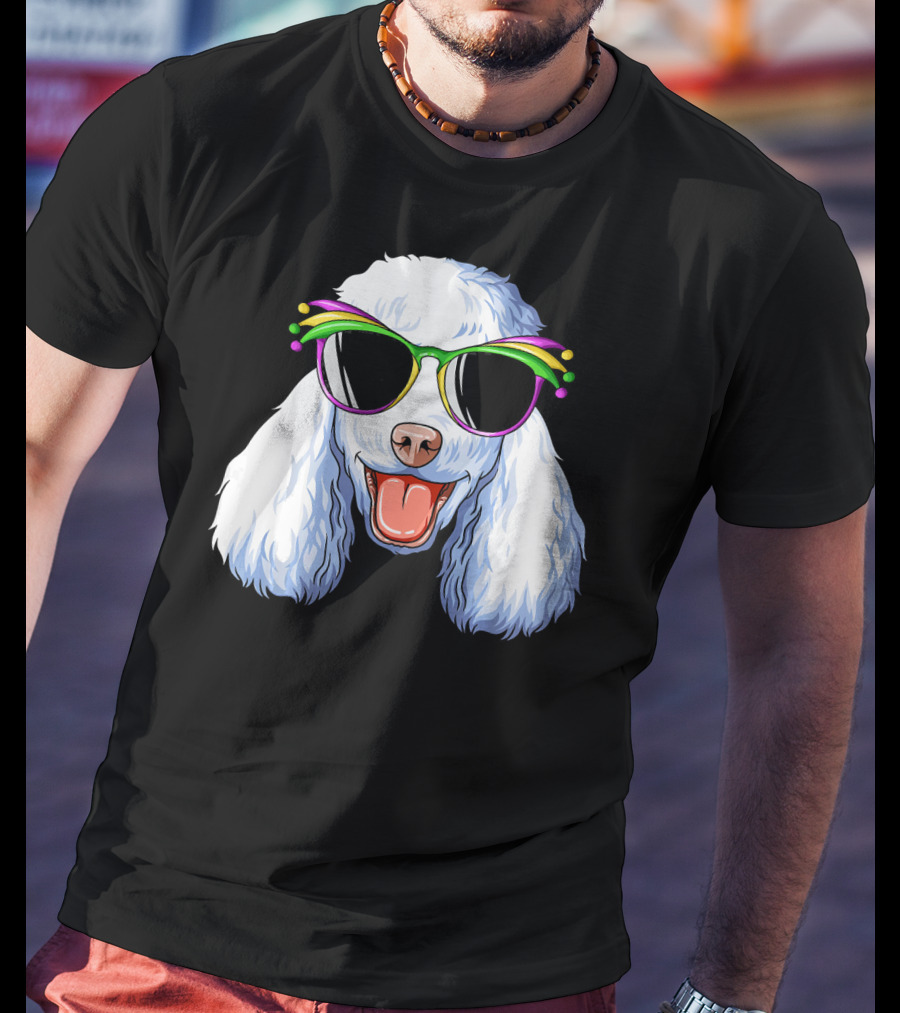 Poodle Mardi Gras Carnival Mask Sunglasses Happy Poodle T-Shirt
