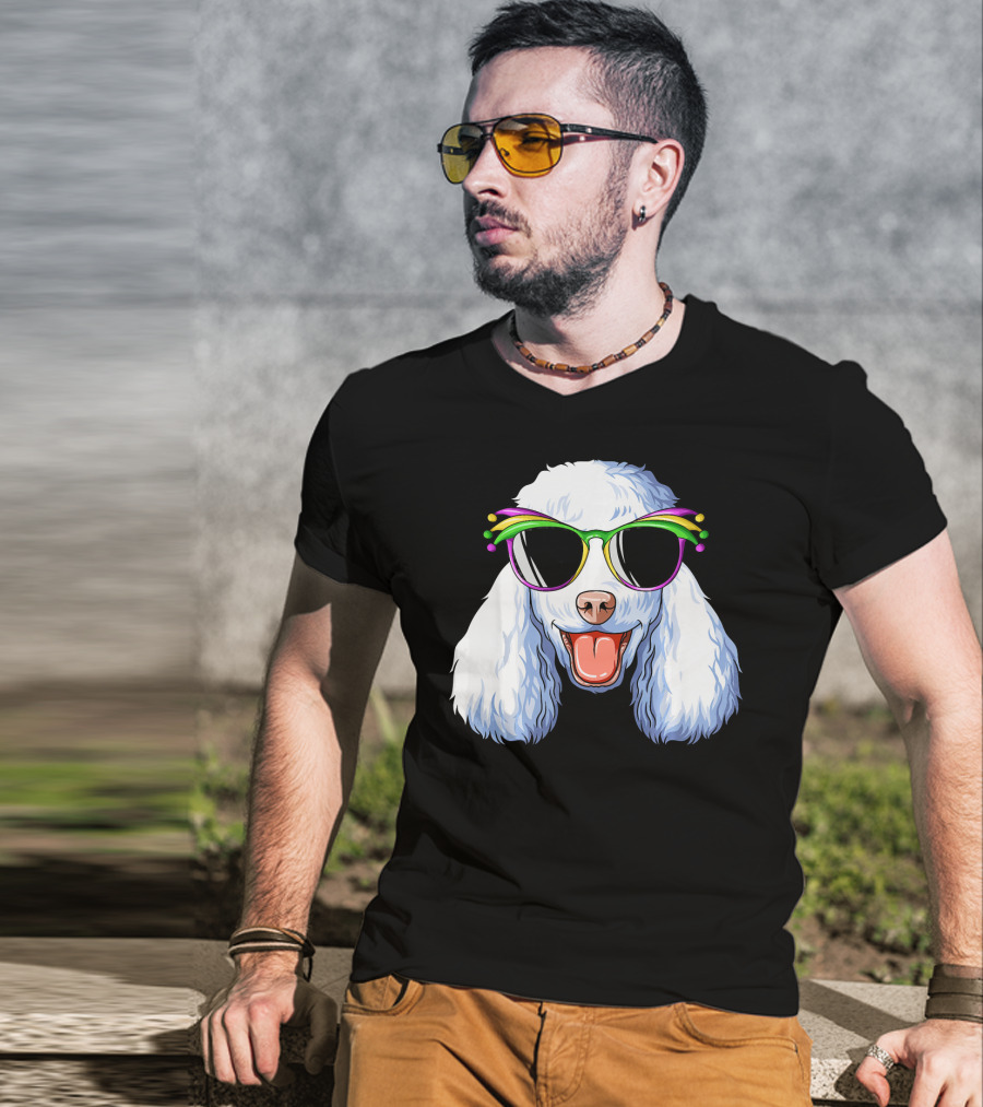 Poodle Mardi Gras Carnival Mask Sunglasses Happy Poodle T-Shirt