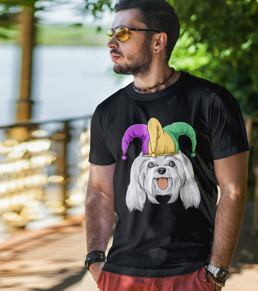 Mardi Gras Carnival Hat Maltese Dog Jester T-Shirt