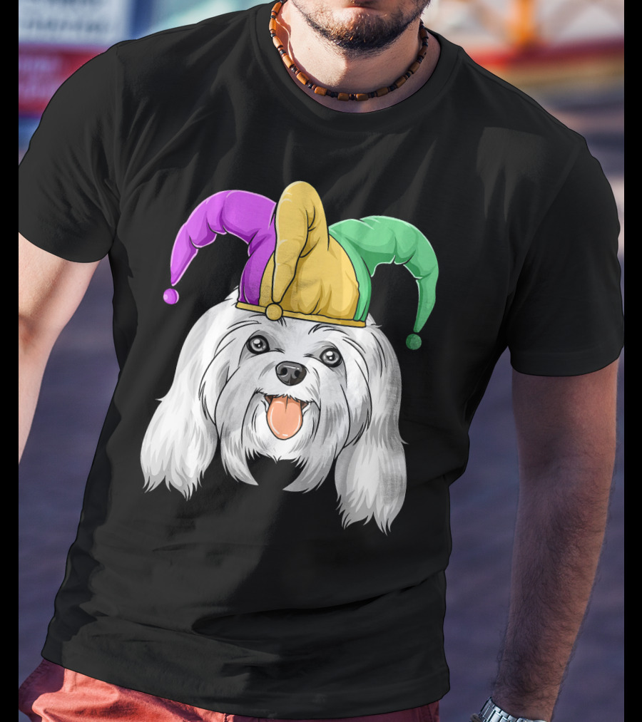 Mardi Gras Carnival Hat Maltese Dog Jester T-Shirt