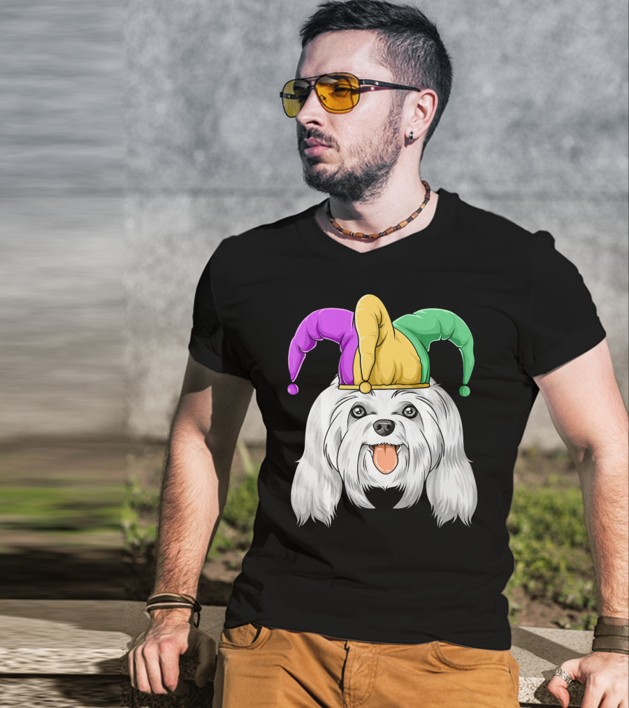 Mardi Gras Carnival Hat Maltese Dog Jester T-Shirt