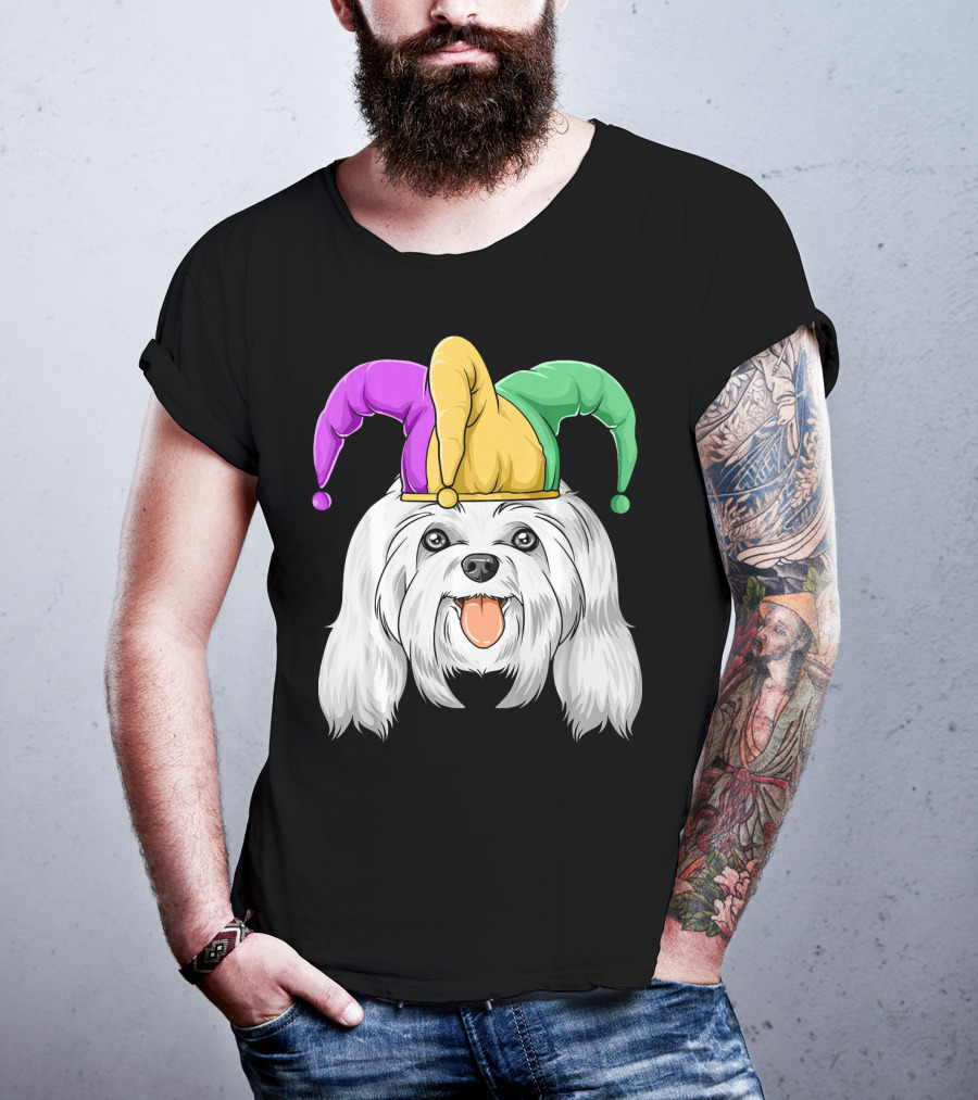 Mardi Gras Carnival Hat Maltese Dog Jester T-Shirt
