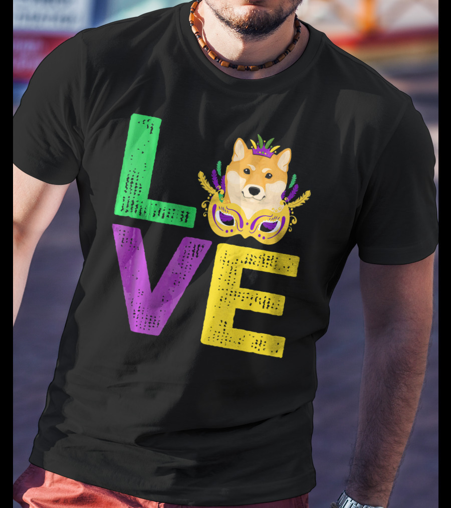 Love Shiba Inu Dog Mardi Gras Funny Dog Dad T-Shirt