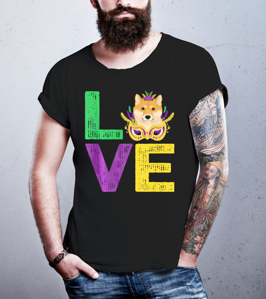 Love Shiba Inu Dog Mardi Gras Funny Dog Dad T-Shirt
